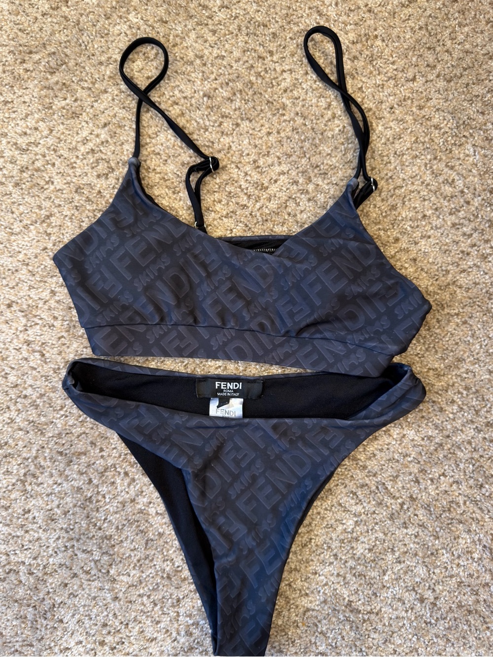 Fendi Black Logo-Embossed Bralette Bikini